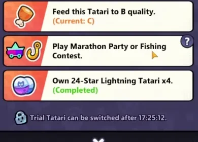 Voltmare's evolution card with a Marathon Party or Fishing Contest task