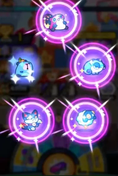 Opening a capsule with several purple-framed Tatari
