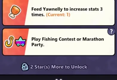 Yawnelly's evolution requirements: raise stats 3 times and play Fishing Contest or Marathon Party