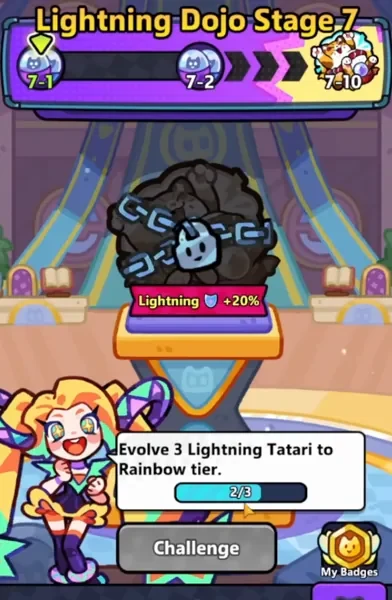 Lightning Dojo Stage 7 requiring 3 Lightning Tatari evolved to Rainbow tier