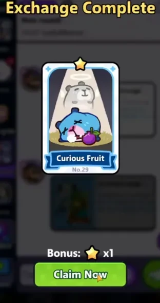 A completed card trade with a 1-star bonus
