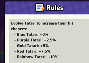 Rules table of hit rate bonuses by Tatari colour
